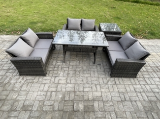 Fimous 6 Sitzer Polyrattan Gartenmöbel Set Terrassen Set mit Esstisch Doppelsitzsofa Beistelltisch