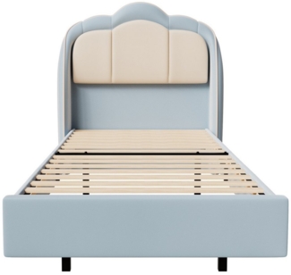 HOMAVO Jugendbett Polsterbett, Einzelbett mit LED-Beleuchtung (Polsterbett aus Samt mit Wolken-Design, inklusive LED-Beleuchtung), 90*200cm