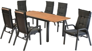 MERXX Garten-Essgruppe »Tilos«, (Set, 13-tlg, Rückenabschluss und Armlehnen aus Akazienholz), Rückenlehne verstellbar durch Gasdruckfeder