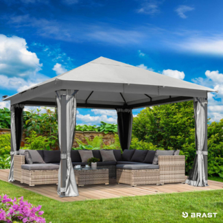 BRAST 'Infinity' Pavillon inkl. Moskitonetz und LED-Beleuchtung, wasserdicht, stabil, UV-Schutz, Aluminium, Hellgrau, 4x4 m, mit Beleuchtung