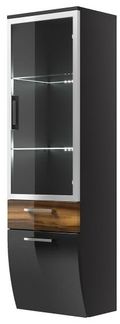 Badezimmer Hochschrank Rima Walnuss und anthrazit Hochglanz 40x135 cm