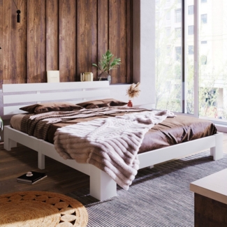 KLAM HOME Bettgestell Doppelbett Holzbett Massivholz Massiv Ehebett Bettgestell 140 x 200 cm, Holzbett Einzelbett für 1-2 Personen