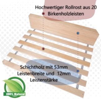 Stillerbursch Rolllattenrost massives Birkenholz Lattenrost Rollrost mit 20 Leisten verbunden 70 x 200