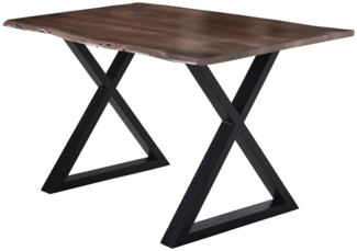 Esstisch Baumkante massiv Akazie nussbaum 140x80 X-Gestell schwarz LUBIN 527471