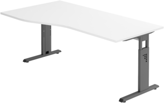 bümö höhenverstellbarer Schreibtisch O-Serie 180x100 cm in weiß, Gestell in Graphit - großer PC Tisch für's Büro manuell höhenverstellbar, Computertisch verstellbar, OS-18-W-G