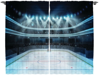 Abakuhaus Gardine Schlafzimmer Kräuselband Vorhang mit Schlaufen und Haken, Eishockey Sport Arena Foto Fans