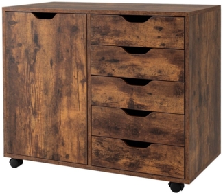 COSTWAY Rollcontainer, Aktenschrank mit 5 Schubladen, auf Rollen, 79x39x65cm