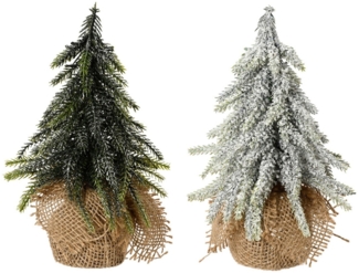 Kaemingk Künstlicher Weihnachtsbaum, Tannenbaum künstlich im Jutesack 20cm 1 Stück sortiert Grün / Weiß