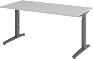 bümö manuell höhenverstellbarer Schreibtisch 160x80 in grau, Gestell in graphit - PC Tisch höhenverstellbar & groß, höhenverstellbarer Tisch Büro, großer Computertisch verstellbar, X16-5-GG