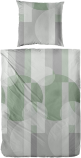 Primera Feinbiber Bettwäsche 155x220 Streifen Punkte grün grau silber 173096-85