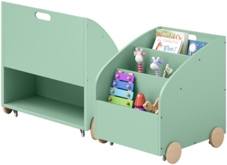 Bellabino 'Towy' Kinderbücherregal, grün, 43x40x43 cm, Spielzeugregal mit 3 Ablagefächern und Geheimfach