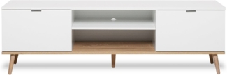 Finori Göteborg 55 TV-Board, weiß / Dekor Sonoma Eiche | TV-Board für Wohnzimmer | Maß: B x H x T ca. 160 x 50 x 40 cm | TV-Board mit 2 Türen und 2 offene Fächer mit Kabeldurchlass