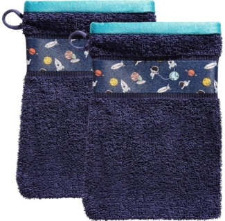 Erwin Müller Waschhandschuh Waschhandschuh "Space" 2er-Pack, (2-St), Walk-Frottier Motiv