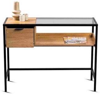 Konsolentisch >Mandurah 4< Schublade, Ablage, in Dekor Eiche / schwarz - 100x40x75 (BxHxT)