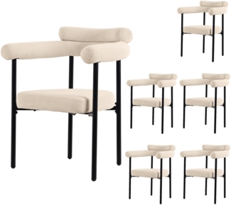 Merax Esszimmerstuhl (Set, 6 St), 6er Set Polsterstühle Wohnzimmer Samt Küchenstühle Eisengestell, Beige | schwarz