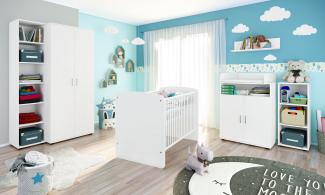 Lunis Set 6: best. aus Babybett, Kommode, Wickelaufsatz, Wandboard, Regal mit 3 Fächern, Regal mit 6 Fächern und Kleiderschrank 2-trg.