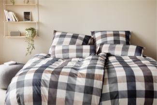 Elegante Interlock Jersey Bettwäsche Kuschel Karo 3610-2 Natur 135x200