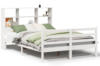 vidaXL Massivholzbett mit Regal ohne Matratze Weiß 140x190 cm Kiefer 3321892