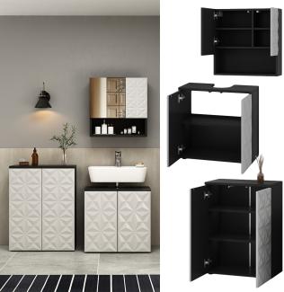Vicco Badmöbel-Set Badezimmer-Möbel Bad-Schrank Edge Schwarz Weiß modern Badezimmerschrank Waschbeckenunterschrank Spiegelschrank Badezimmerkommode