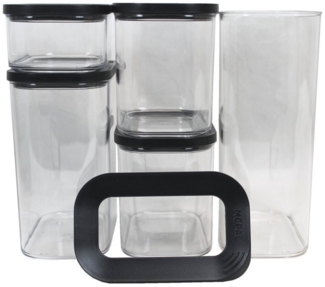 Mepal Vorratsdosen-Set Modula 5-tlg. (5 Dosen mit Deckeln), stapelbar, schwarz