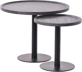 CLP 2er Set Beistelltische Aspen runde Tischplatten mit schwarzem Metallgestell,grau