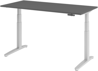bümö elektrisch höhenverstellbarer Schreibtisch 160x80 cm mit Memory-Steuerung - Design Schreibtisch höhenverstellbar elektrisch, elektrischer Schreibtisch graphit, Gestell silber, XBHM-16-G-SS