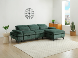 Vente-unique - Ecksofa mit Schlaffunktion - Ecke rechts - Strukturstoff - Grün - SURDELI