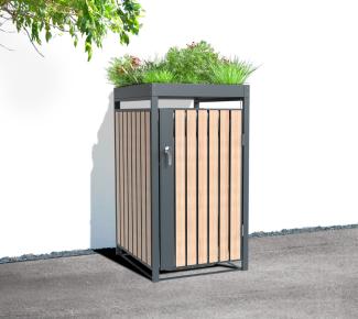 Westmann Metall Mülltonnenbox Planta | 1x240 L | Anthrazit/Holzoptik | 84x68x124 cm