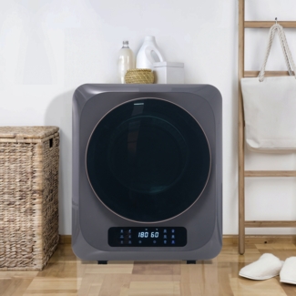Kompakter Wäschetrockner 3kg/4kg – Wandtrockner mit 6 Programmen,LED-Display,UV-Funktion,Edelstahl-Trommel,850W,Grau