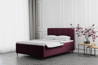 Boxspringbett Schlafzimmerbett MARAL 140x220cm in Stoff Monolith Purpurrot