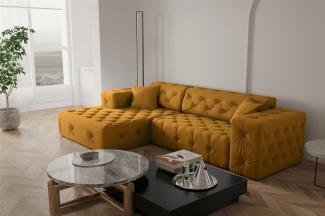 Ecksofa Designersofa CHANTAL in Stoff Opera Velvet Gelbgold Ottomane Links