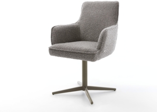 Drehstuhl Heira-Flex mit Armlehnen Bouclé Silbergrau Fußkreuz Effektfinish Titan 360° drehbar Taschenfederkern