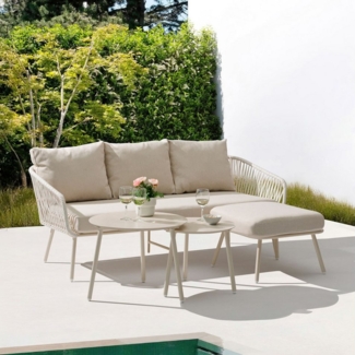 IDIMEX Gartenlounge-Set MYKONOS, Outdoor Dreisitzer Sofa mit Beistelltisch, Balkonmöbel cremeweiß/beige