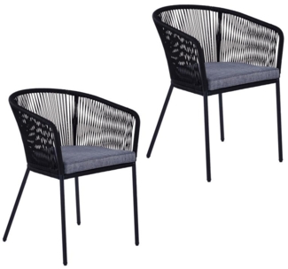 Gartenstuhl Lounge Stuhl 2er Set Gartensessel Rope Loungesessel Outdoor Schwarz