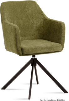 Armlehnstuhl drehbar (4er-Set) Denice 57 x 87 x 60 Schwarz/Olivgrün