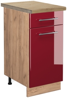 Küchenunterschrank Fame-Line Bordeaux Hochglanz 40 cm , AP Eiche Vicco