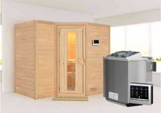 Karibu Sauna Innenkabine Sahib Innensauna 3 Sitzbänke aus Holz Saunakabine mit 40 mm Wandstärke Dampfsauna mit Montagematerial