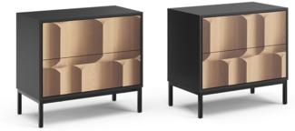 Vicco Nachttisch Schwarz/Eiche 2er Set, Eliza