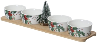 Kaemingk Servierschale, Keramik, Servierschalen mit Holztablett 40x10 cm Porzellan mit Motiv & Dekobaum