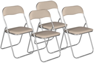 Dmora Set mit 4 Antenore-Klappstühlen, platzsparender Sessel, Gästestuhl, Besprechungssitz aus Kunstleder, 43 x 47 x 80 cm, Beige