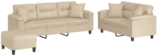 vidaXL 3-tlg. Sofagarnitur mit Kissen Creme Mikrofasergewebe 3202360