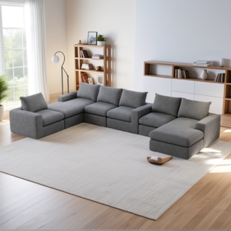 Sofa, Boneless Couch mit Chaiselongue L-förmiges gepolstertes Cordsofa mit drei Kissen keine Montage erforderlich 2 Stück, Cord, Grau