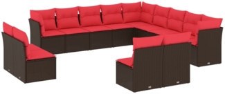 vidaXL 13-teiliges Gartensofa-Set mit Kissen, braun, Polyrattan 3218494