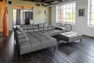 KAWOLA Sofa NELSON Ecksofa Leder anthrazit mit Hocker Recamiere links 72 x 216 x 321 cm