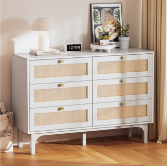 VINGLI Sideboard, Rattan Kommode mit 6 Schublade, Schubladenschrank, Schubladenkommode, aus P2-Holz, 120 x 40 x 85 cm