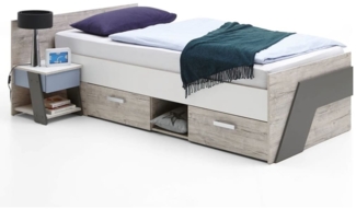 FMD Möbel - NONA 3 - Nachtkonsole mit 1 SK - melaminharzbeschichtete Spanplatte - Sandeiche Nb/weiß/Lava/Denim - 34 x 69,5 x 39cm