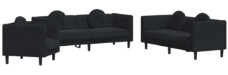 vidaXL 3-tlg. Sofagarnitur mit Kissen Schwarz Samt 3209252