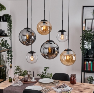 hofstein Hängeleuchte Hängelampe aus Metall/Glas in Schwarz/Bernstein-/Rauchfarben/Klar, ohne Leuchtmittel, moderne Pendelleucht im Retro/Vintage-Design (20, 25, 30 cm), 6x E27