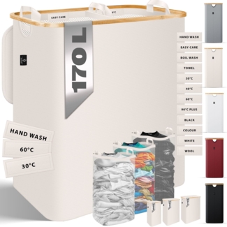 KESSER® Wäschekorb mit Deckel faltbar Wäschebox Wäschetruhe Wäschetonne | Wäschesammler mit herausnehmbaren Wäschesäcke | Laundry Baskets Wäschesortierter inkl. Waschhinweisen Beige, 170 L