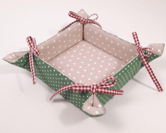matches21 HOME & HOBBY Vorratsdose Brotkorb aus Stoff VRONI grün, Punkte & Herzen, in 20x20 cm, Textil, (1-tlg), Wiederverwendbar & Waschbar bis 30 Grad